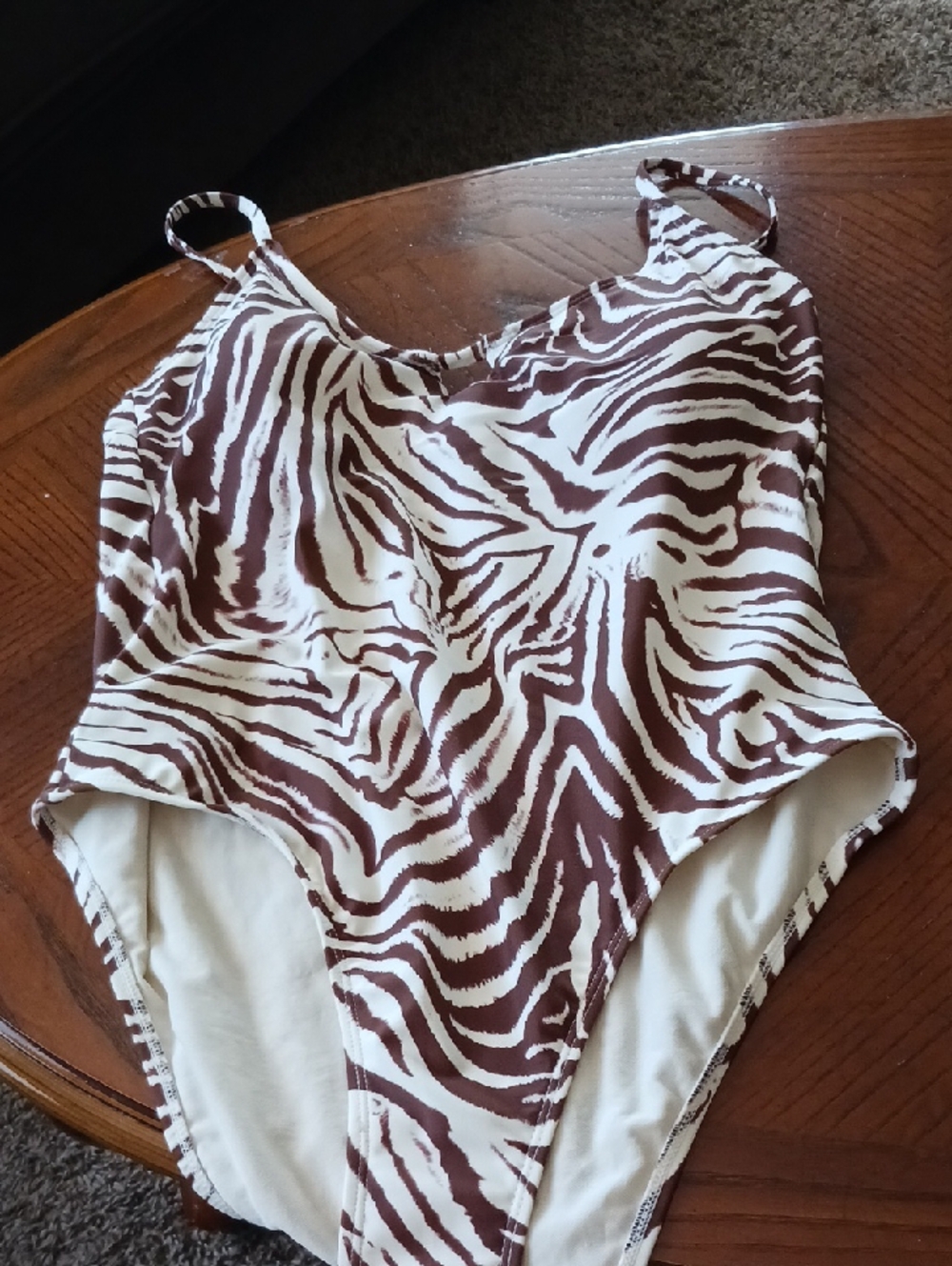 No Boundaries Brown & White Zebra Print High-Leg One-Piece